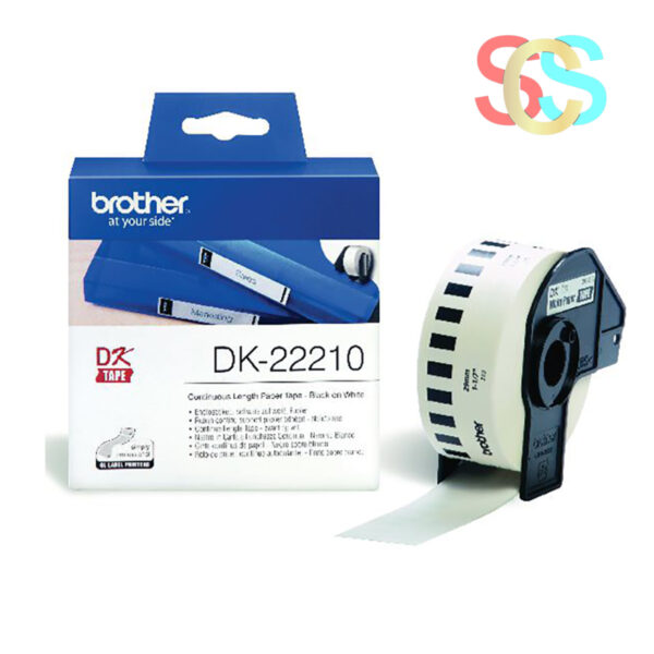 Brother Genuine DK-22210 Continuous Paper Label Roll (Black on White, 29mm wide)