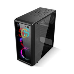 Golden Field 6022B Full Window side panel ATX Gaming Desktop Casing with Blue LED Fan in Back & Front Side with Standard PSU