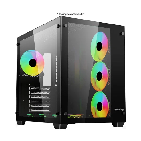 Value Top V3 Mid Tower ATX (Tempered Glass Window) Black Gaming Desktop Casing